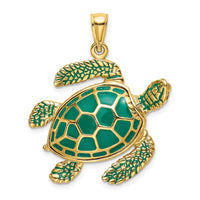 Load image into Gallery viewer, 14K 3-D Green Enamel Large Sea Turtle Charm

