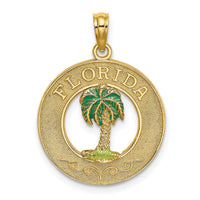 Load image into Gallery viewer, 14K FLORIDA Enamel Palm Tree Circle Charm
