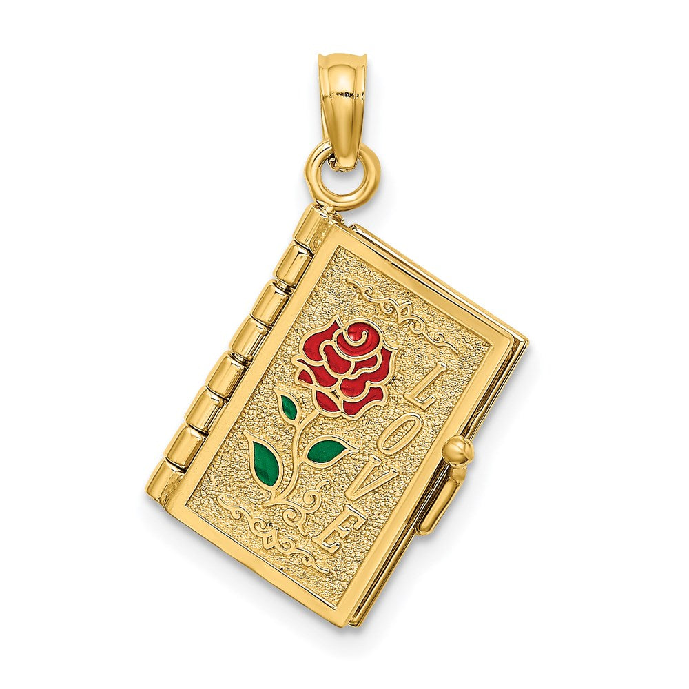 14K Enameled 3D Moveable LOVE Flower Book Pendant