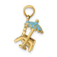 Load image into Gallery viewer, 14K 3-D Beach Chair w/Aqua Enameled Umbrella Charm
