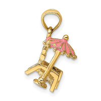 Load image into Gallery viewer, 14K 3-D Pink Enamel Beach Chair and Umbrella Charm
