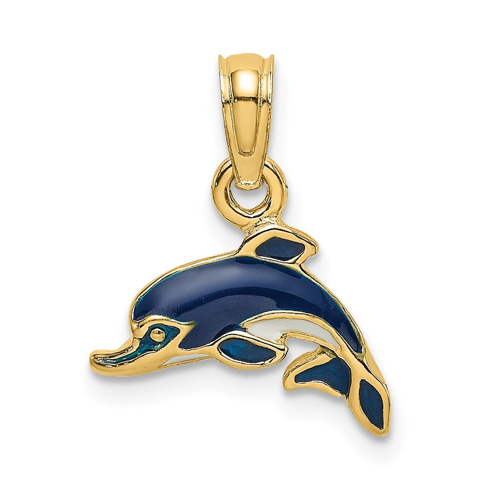 14K Blue Enamel Dolphin Charm