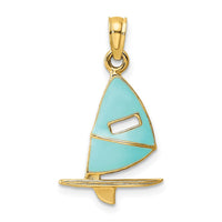 Load image into Gallery viewer, 14K Aqua Enameled Windsail Surf Board Charm
