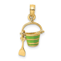 Load image into Gallery viewer, 14K 2-D Green Enameled Beach Bucket w/Moveable Shovel Charm
