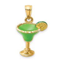 Load image into Gallery viewer, 14K 2-D Green Enameled Salted Margarita Drink w/Lime Charm
