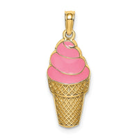 Load image into Gallery viewer, 14K Pink Enameled Strawberry Ice Cream Cone Charm
