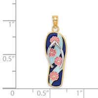 Load image into Gallery viewer, 14K Rhodium 3D Enamel Pink Flowers On Blue Stripes Flip-Flop Charm
