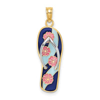 Load image into Gallery viewer, 14K Rhodium 3D Enamel Pink Flowers On Blue Stripes Flip-Flop Charm
