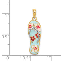 Load image into Gallery viewer, 14K w/Rhodium 3D Enamel Fuschia and White Flowers On Aqua Flip-Flop Charm

