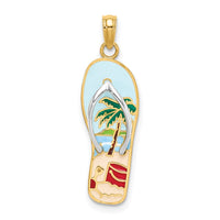 Load image into Gallery viewer, 14K w/Rhodium 3D Enamel Palm Tree and Bucket Flip-Flop Charm
