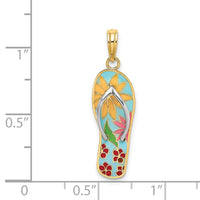 Load image into Gallery viewer, 14K and Rhodium Multi-Colored 3D Enamel Fuschia Flowers On Flip-Flop Charm
