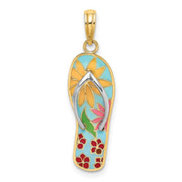 Load image into Gallery viewer, 14K and Rhodium Multi-Colored 3D Enamel Fuschia Flowers On Flip-Flop Charm
