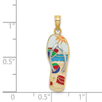 Load image into Gallery viewer, 14K w/Rhodium Multi-Colored 3D Enamel Beach Scene On Flip-Flop Charm
