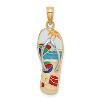 Load image into Gallery viewer, 14K w/Rhodium Multi-Colored 3D Enamel Beach Scene On Flip-Flop Charm
