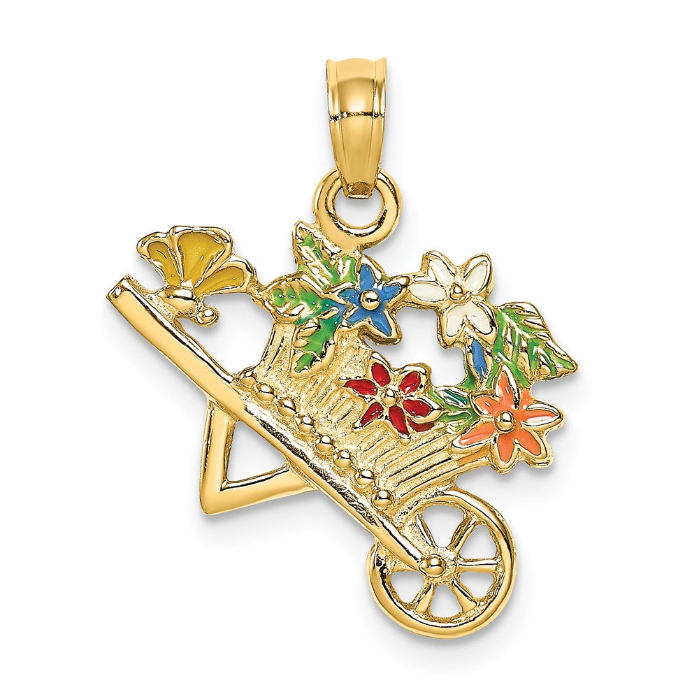 14K 3-D Multi-color Enamel flower Cart Charm