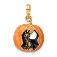Load image into Gallery viewer, 14K 3-D Enameled Pumpkin w/Black Cat and Moon Charm
