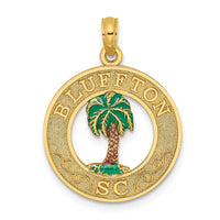Load image into Gallery viewer, 14K BLUFFTON SC Circle Enameled Palm Tree Charm
