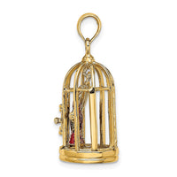 Load image into Gallery viewer, 14K w/ Enamel 3-D Bird Cage w/ 2 Birds and Doors Open Charm
