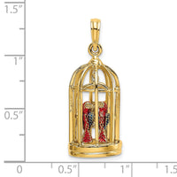 Load image into Gallery viewer, 14K w/ Enamel 3-D Bird Cage w/ 2 Birds and Doors Open Charm
