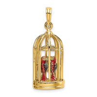 Load image into Gallery viewer, 14K w/ Enamel 3-D Bird Cage w/ 2 Birds and Doors Open Charm
