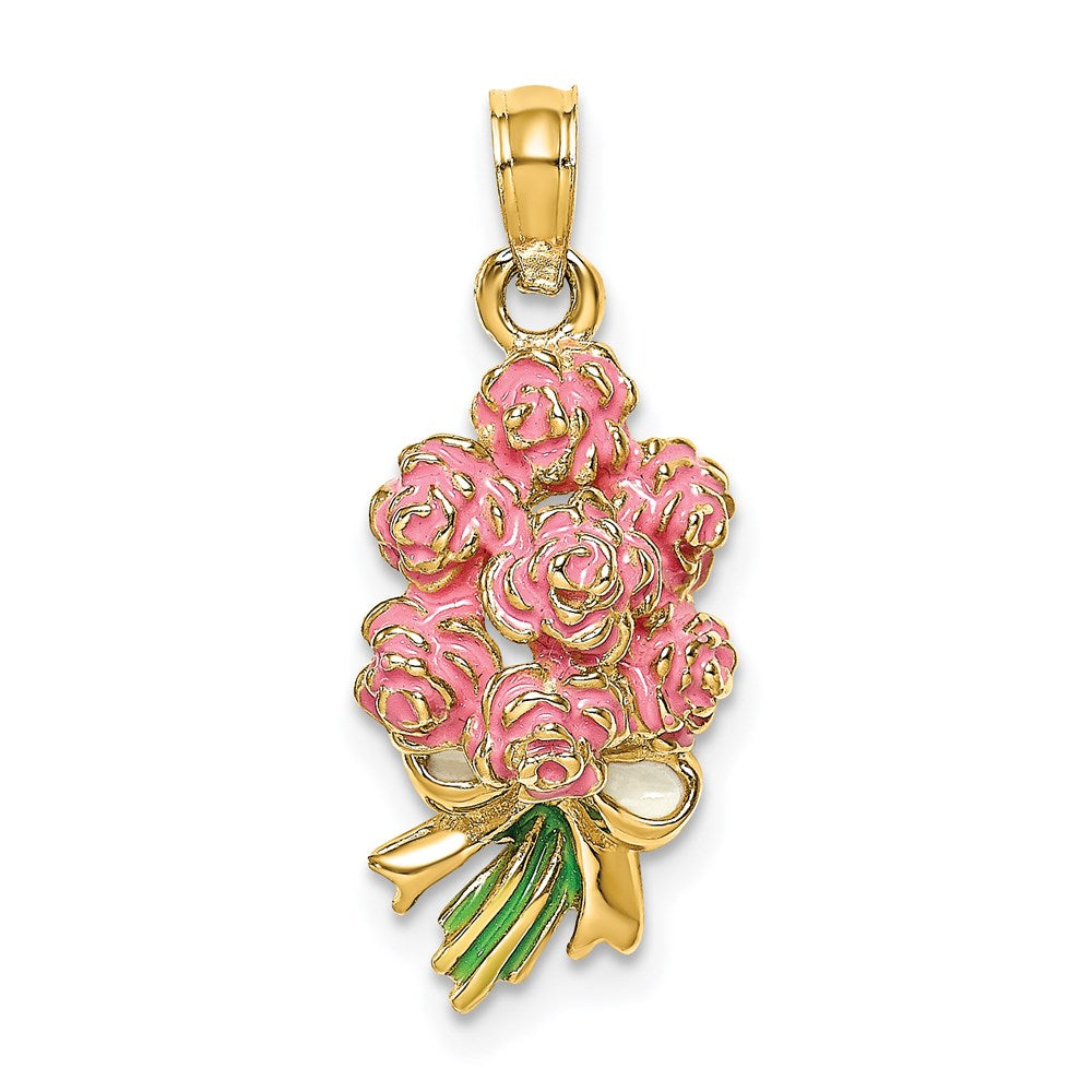 14K Enameled Bouquet of Pink Roses