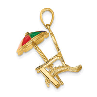 Load image into Gallery viewer, 14K 3-D w/ Enamel Umbrella Beach Chair Charm
