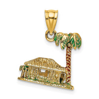 Load image into Gallery viewer, 14K 3-D W/Enamel Palm Tree and Hut Charm
