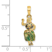 Load image into Gallery viewer, 14K 3-D Hula Girl w/ Moveable Grass Skirt Charm
