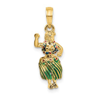 Load image into Gallery viewer, 14K 3-D Hula Girl w/ Moveable Grass Skirt Charm
