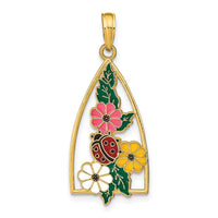 Load image into Gallery viewer, 14K Enameled Ladybug and Flowers Triangle Pendant
