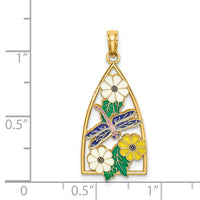 Load image into Gallery viewer, 14K Enamel Dragonfly and Flowers Triangle Charm
