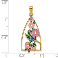 Load image into Gallery viewer, 14K w/ Enamel Hummingbird and Flowers Charm
