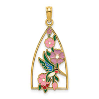 Load image into Gallery viewer, 14K w/ Enamel Hummingbird and Flowers Charm
