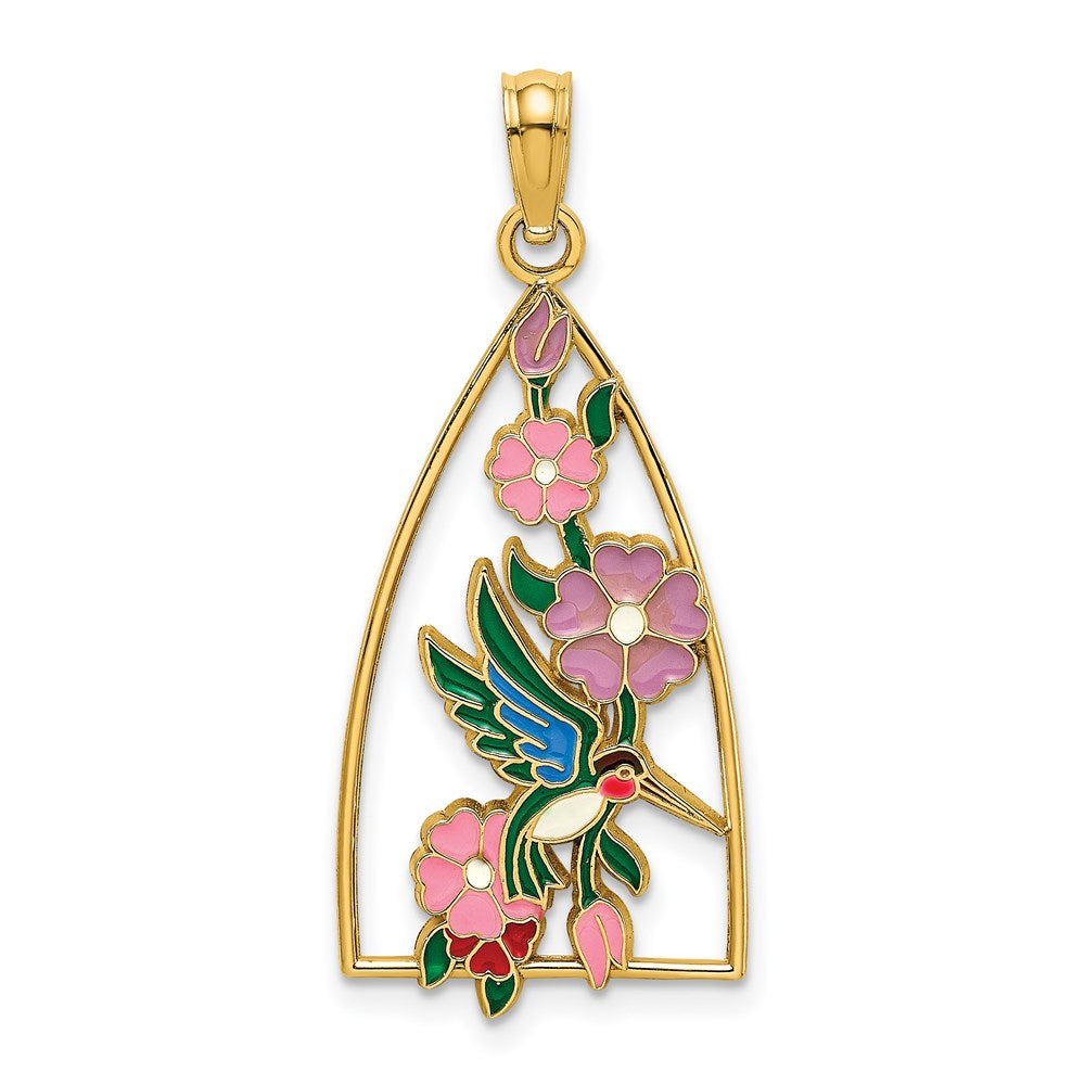 14K w/ Enamel Hummingbird and Flowers Charm