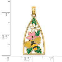 Load image into Gallery viewer, 14K Enameled Bumblebee and Flowers Triangle Charm
