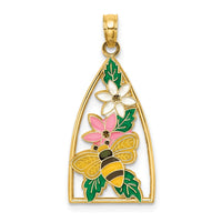 Load image into Gallery viewer, 14K Enameled Bumblebee and Flowers Triangle Charm
