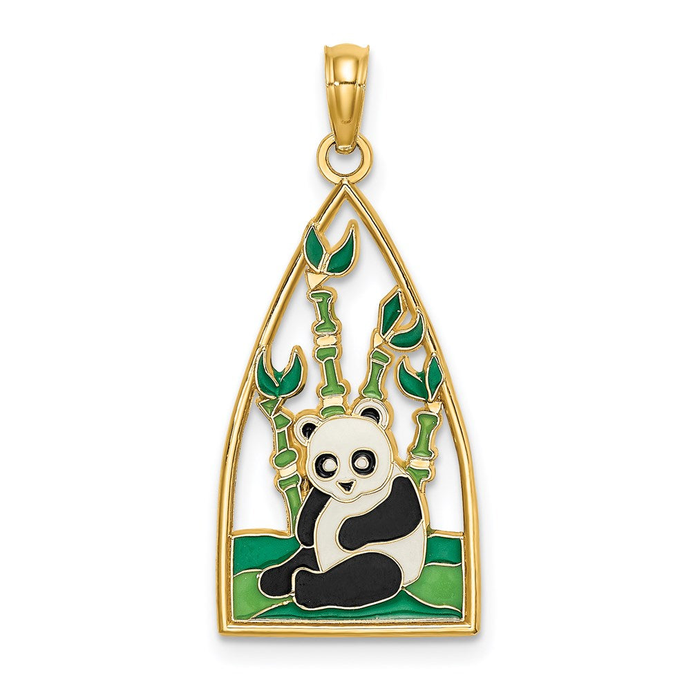 14K Enamel Panda Bear and Bamboo Charm