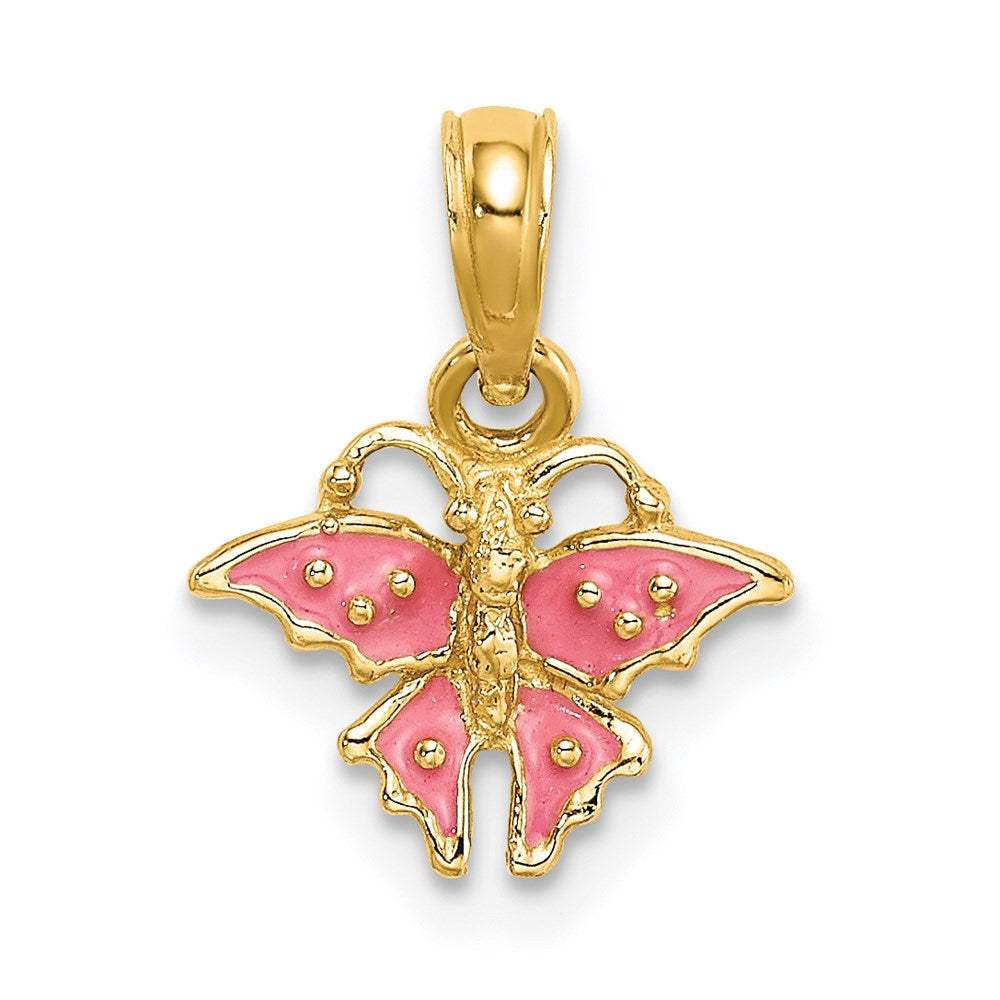 14K Enamel Mini Pink Butterfly Charm