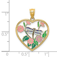 Load image into Gallery viewer, 14K Enamel Dragonfly and Flower in Heart Charm
