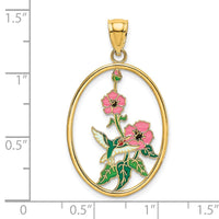 Load image into Gallery viewer, 14K w/ Enamel Hummingbird and Flowers In Oval Frame Charm
