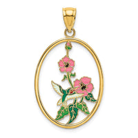 Load image into Gallery viewer, 14K w/ Enamel Hummingbird and Flowers In Oval Frame Charm
