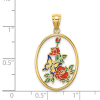 Load image into Gallery viewer, 14K Enamel Yellow Butterfly in Oval Red Flower Charm
