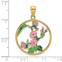 Load image into Gallery viewer, 14K w/ Enamel Hummingbirds and Flowers In Circle Charm
