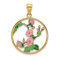 Load image into Gallery viewer, 14K w/ Enamel Hummingbirds and Flowers In Circle Charm
