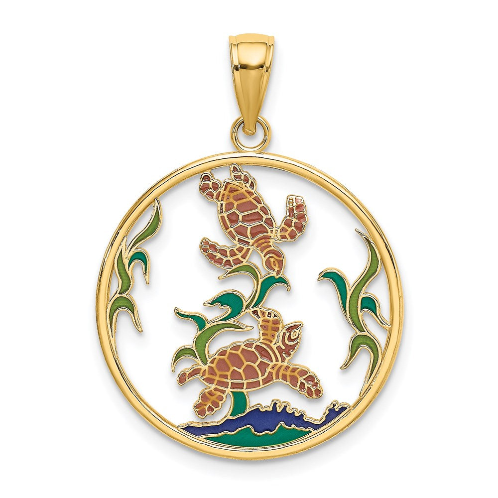 14K Enamel Sea Turtles In Circle Charm
