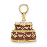 Load image into Gallery viewer, 14K 3-D Enameled HAPPY BIRTHDAY Cake w/Brown Frosting Charm
