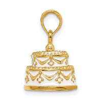 Load image into Gallery viewer, 14K Polished Enameled JUST MARRIED 3-D Wedding Cake Pendant
