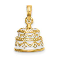 Load image into Gallery viewer, 14K Polished Enameled JUST MARRIED 3-D Wedding Cake Pendant
