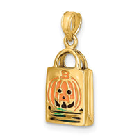Load image into Gallery viewer, 14K 3-D Enameled Jack-o-Lantern Trick or Treat Bag Charm
