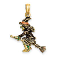 Load image into Gallery viewer, 14K 3-D Enameled Witch Flying on Broom Charm
